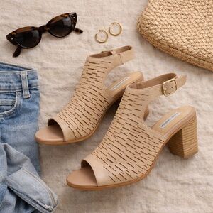 Steve Madden Sarrai Tan Leather Block Heel Sandals • Size 9 •